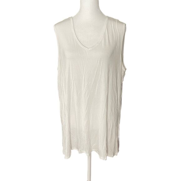 Lands' End Tops - Lands End XL Tunic Tank Top Vneck Sleeveless White Side Slits Flowy Basic